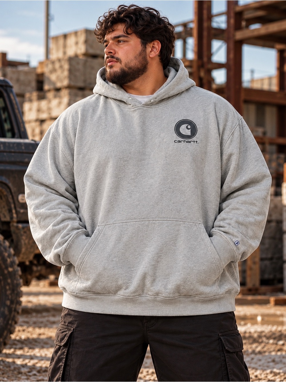 Carhartt 3XL Gray Pullover Hoodie Relaxed Fit Logo Workwear Sweatshirt